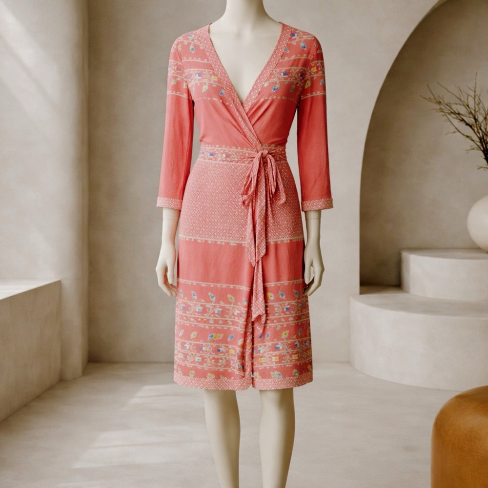 BCBGMaxAzria Pink Floral Border Wrap Dress